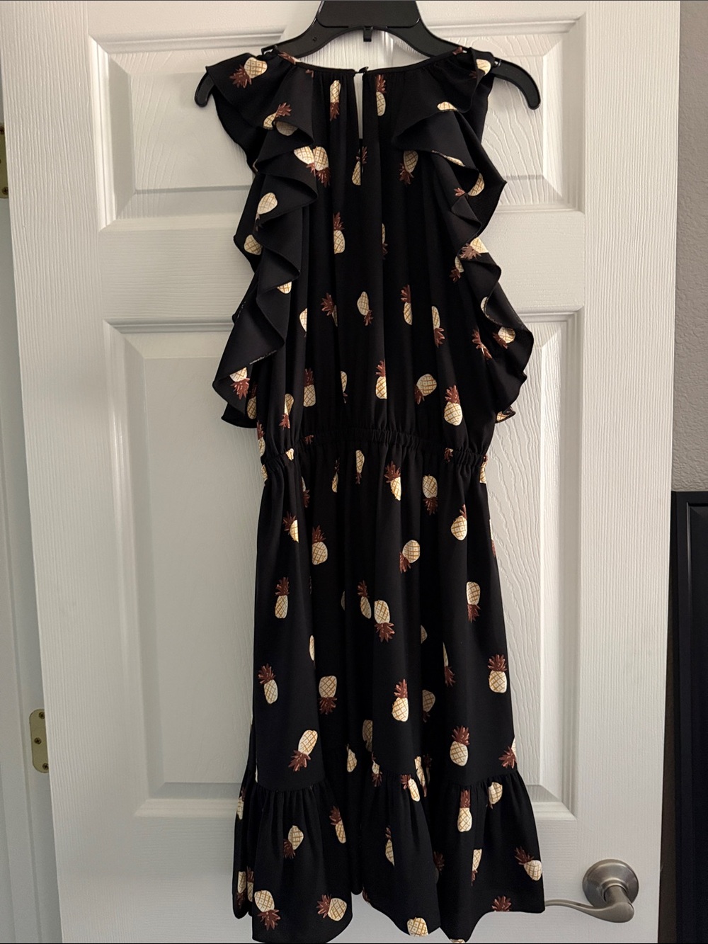 kate spade Black Pineapple-Print Maxi Dress with Ruffle Sleeves - Picture 2 of 8